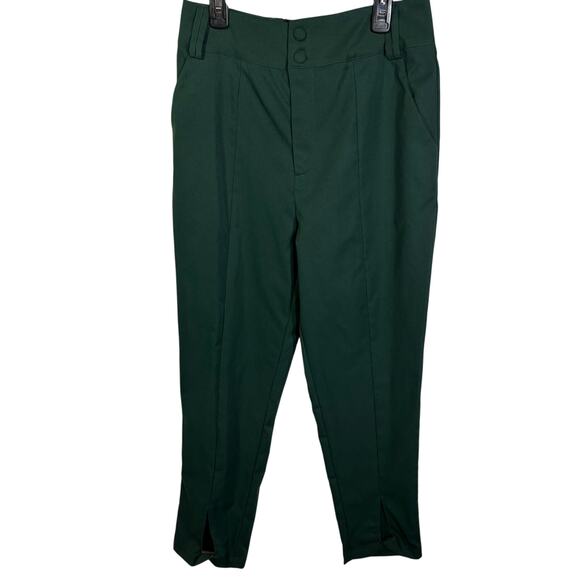 NWT SBetro Pants M Green  Pleated Cutout Ankle Minimalist Chic Modern High Waist - Picture 1 of 8